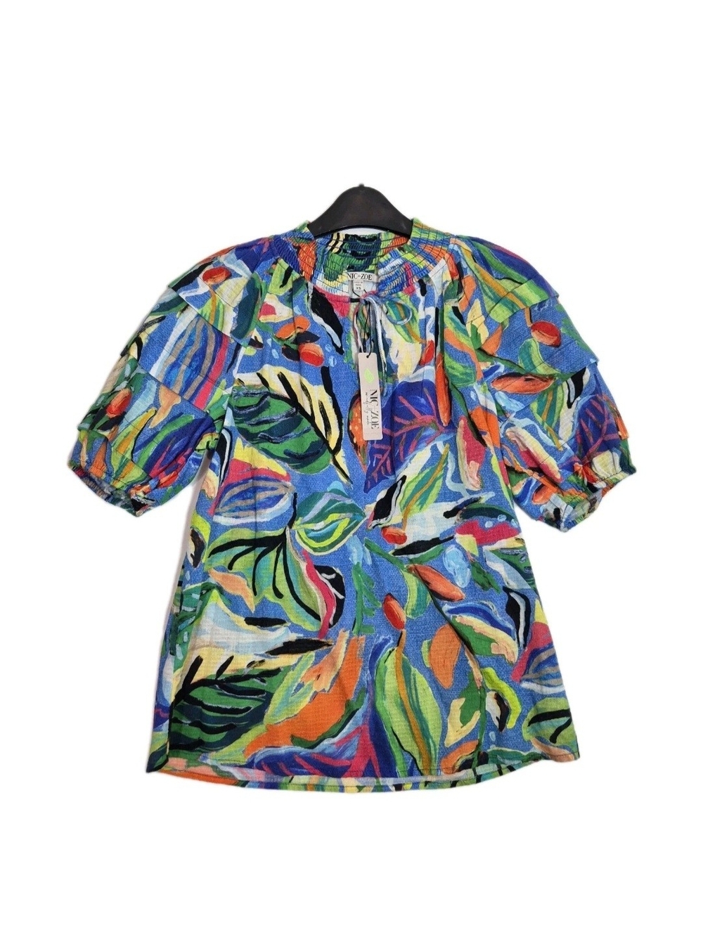 NIC+ZOE Multicolor Abstract Leaf Tie-Front Blouse